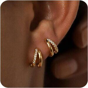 14K gold huggie hoop earrings for women small cz hoop earrings hypoallergenic